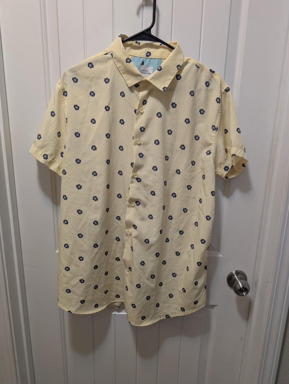 Essex Crossing Yellow Blue Floral Hawaiian Buttoned Down Shirt Men's Size M